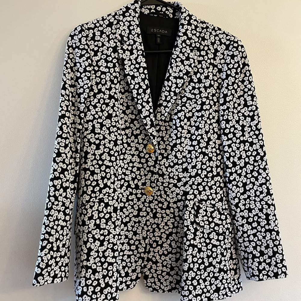Escada Black and White Floral Blazer